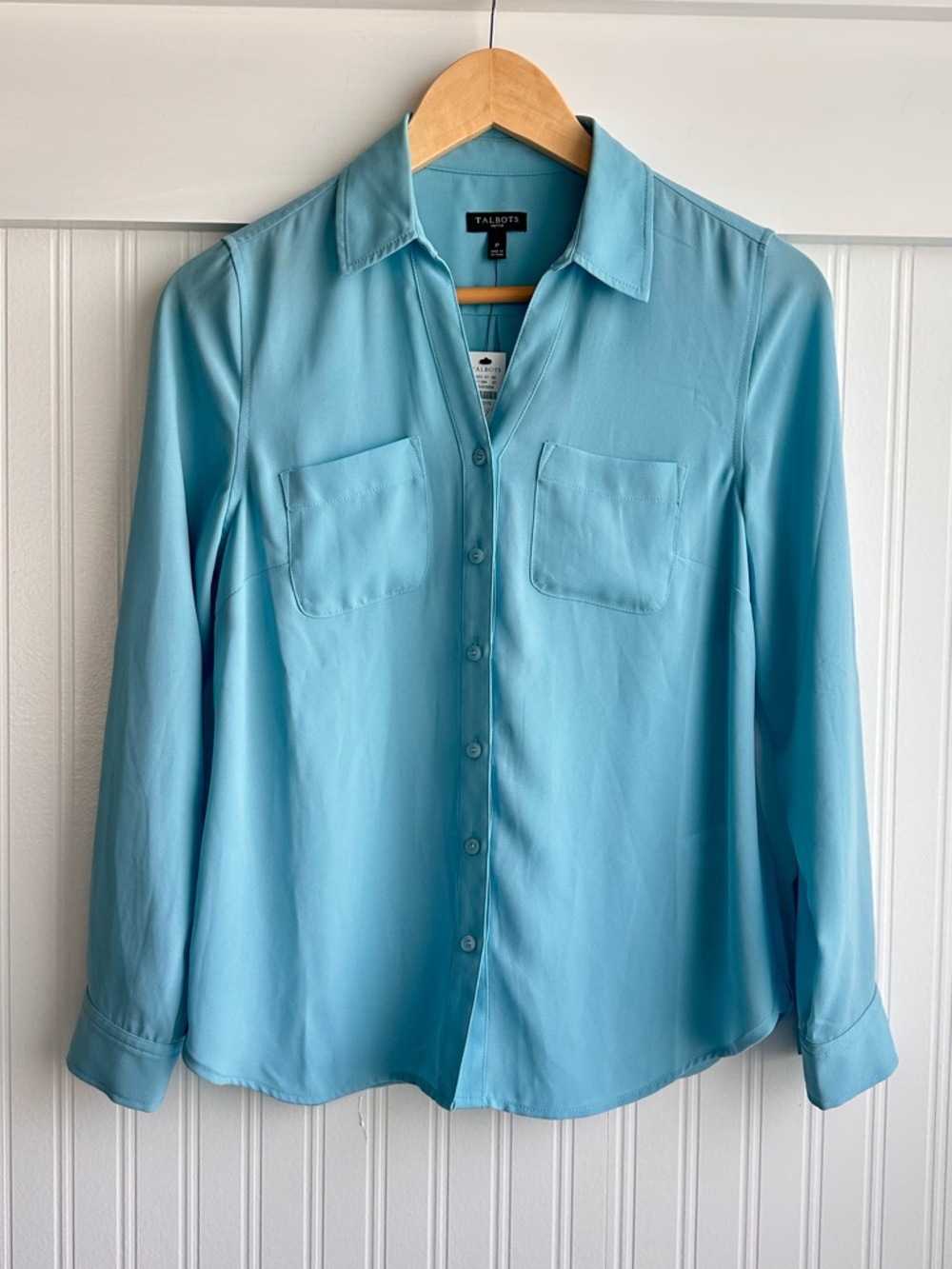 Talbots Petite Aqua Button-Front Blouse